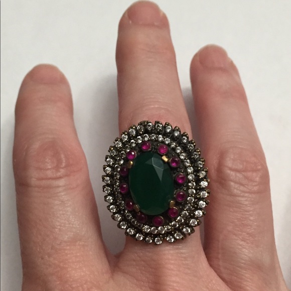 Exotic Indian 925 brass ruby CZ Halo Ring - Picture 5 of 7